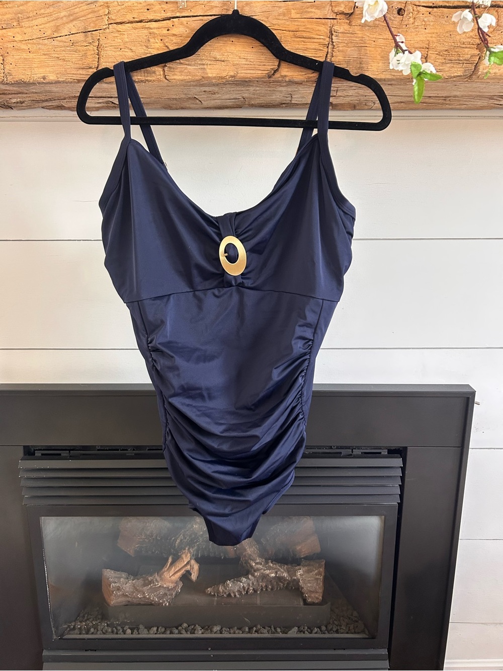 Panache 38G Navy One-Piece Swimsuit with Gold Hardware